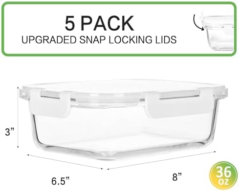 M MCIRCO 5 Pack 36 oz Glass Food Storage Containers with Lids, White - Image 2