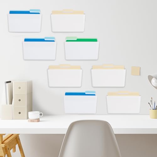 EASEPRES 8 Pack White Plastic Single Pocket Hanging File Organizer, Wall Mount Paper Mails Magazines Holder, Mounted Folder Bins for Office, School and Home, 12.99x4.13x7.48 inches - Image 4