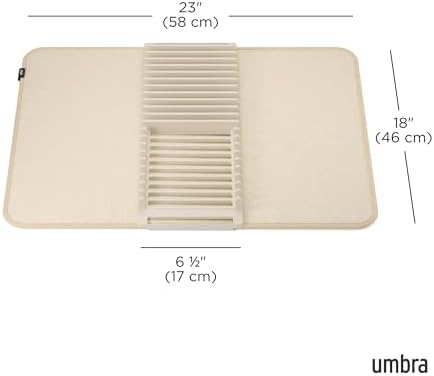 Umbra Udry Dish Drying Rack with Mat, Folds Flat for Storage, Linen (Pack of 3) - Image 3