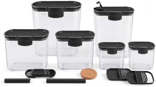 Progressive ProKeeper Baker's Airtight Kitchen Storage Canister Container Set for Flour, Sugar & More, Keeps Ingredients Fresh, with Accessories (Black, 6- Piece) by ProgressiveInternational