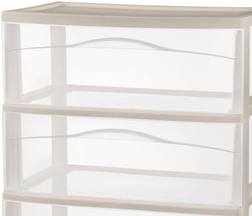 Sterilite Wide 3-Drawer Cart with Wheels for Bedroom and Dresser, Grey - Image 5