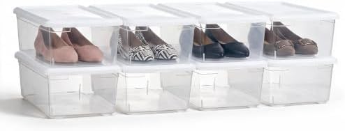 novelinks 8 Pack 6QT Plastic Storage Bins with Lids, Shoe Boxes (White) by novelinks