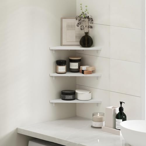 Furinno Rossi Triangle Corner Floating Shelves, Wall Mount Display Shelf, White, Set of 3 (Pack of 2) - Image 2