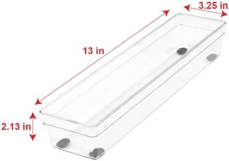 Glad Plastic Drawer Storage Tray – Heavy Duty Organizer Bin for Home, Kitchen, Bath, Bedroom, Office | Non-Slip Feet, 13" x 3.25", Clear - Image 3