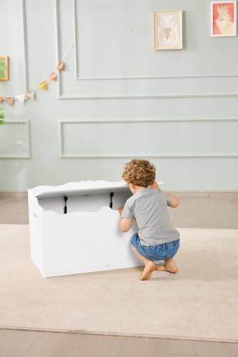Amazon Basics Kids Wooden Toy Storage Chest with Safety Lid, Spacious Organizer for Bedroom, White, 30" x 18" x 19" - Image 2