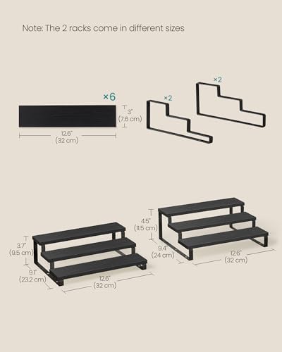 SONGMICS Display Risers, Set of 2 Engineered Wood Perfume Organizer Stand, 3-Tier Cupcake Stand Holder, Spice Rack, Shelf Risers for Figures, Dessert Shelves, Ebony Black and Ink Black UKCS116B01 - Image 6