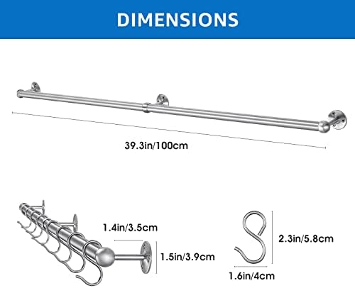 ROTHLEY Hanging Pot Rack Hanger: 39.4 Inch Stainless Steel Pot and Pan Hanger Pot Rack Wall Mounted Hanging Pots and Pans Rack Pot Hangers for Kitchen Wall Kitchen Rail with Hooks (Brushed) - Image 2