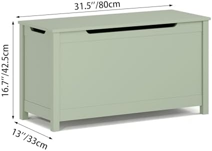 Kids Toy Box Chest, Large Wooden Storage Trunk Bench with Safety Hinged Lid for Ages 3+ Sage - Image 2