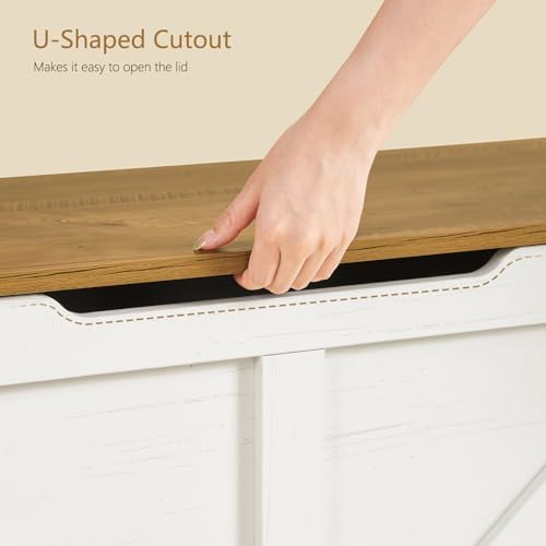 usikey 39.4" Storage Chest, Toy Box with 2 Safety Hinges, Lift Top Wooden Toy Chest, Storage Bench, for Living Room, Bedroom, Entryway, White+Honey Brown - Image 5