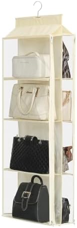 8 Grids in 1 Pack Hanging Purse Handbag Organizer with Double Zippers, Visible Purse Organizer for Closet, Fully Enclosed Purse Storage Holder-Beige by Remittur