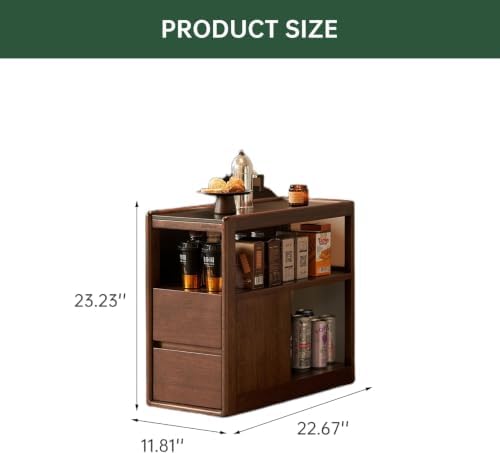 Solid Wood Narrow End Table with 2 Drawers, Slim Sofa Side Table - Image 2