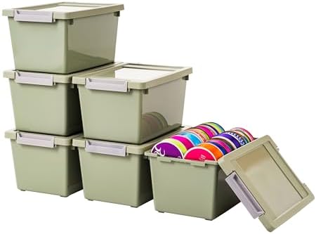 IRIS USA Storage Bins with Lids |Made in USA| 4 Qt - (6-Pack) - Sage Green by IRISUSA