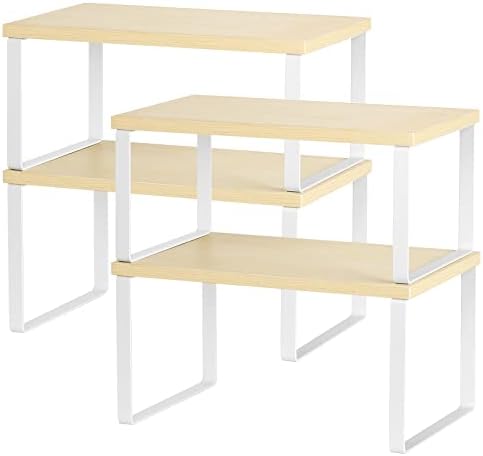CADUKE Counter Shelves Set of 4 Stackable Kitchen Cabinet Organizer, White by CADUKE