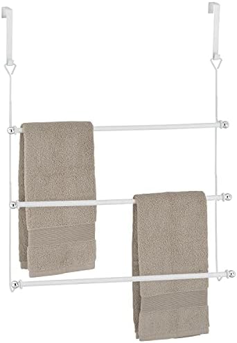 MyGift 3 Tier Over Door Towel Holder White Metal Bathroom Drying Rack - Image 7