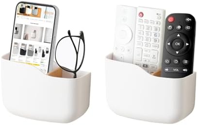 SUNFICON Wall Mount Remote Holder TV FAN Remote Control Holder Bedside Caddy Wall Organizer Phone Holder for Office Adhesive Media Player Controller Holder Box Tray Home Desk Nightstand 2 PACK WHITE by SUNFICON