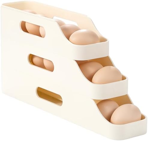Li&Zhao Rolling Egg Dispenser for Refrigerator - Automatic Egg Holder for Fridge Space Saving Egg Tray Organizer for Countertop, Kitchen Storage(White) by LiZhao
