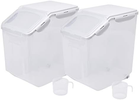 HANAMYA 15 Liter / 30 lbs Rice Storage Container with Measuring Cup, BPA free, For Rice | Grain | Pet Food | Flour, 2 counts, Clear by HANAMYA
