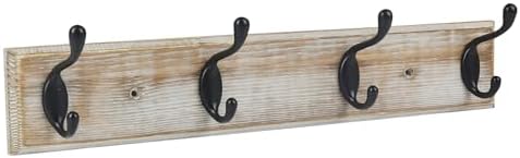 Coat Rack Wall Mounted, Entryway Wall Coat Rack with 4 Rustic Coat Hooks, 17” Vintage Pinewood Hanger Hat, Dual Hook for Hanging Keys Hats, Perfect for Entryway, Bathroom, Living Room by YTJG