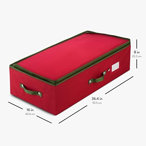 ZOBER Underbed Christmas Ornament Storage Box - Stores 72 Large 4" Ornaments, With Dividers - Tear Proof 600D Oxford Fabric, Ornament Organizer Storage Box, Durable Christmas Containers Holder - Red - Image 6