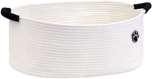 Optish Dog Toy Basket, 30L Toy Box and Bin for Dog Cat Storage, 19.7" X 11" X 7.9" Large Woven Rope Basket for Blankets, Living Room, Bedroom, White by Optish