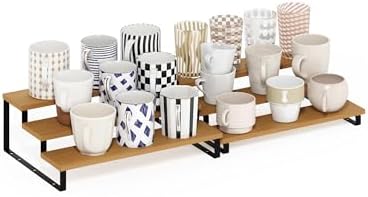 Furinno RAVEL Kitchen Countertop Organizer Set of 2, 3-Tier Nesting Metal Frame Counter Shelves, Kitchen Storage, Expandable, Spice Rack, for Pantry, Coffee Bar, Beech by Furinno-FitsYourSpaceFitsYourBudget