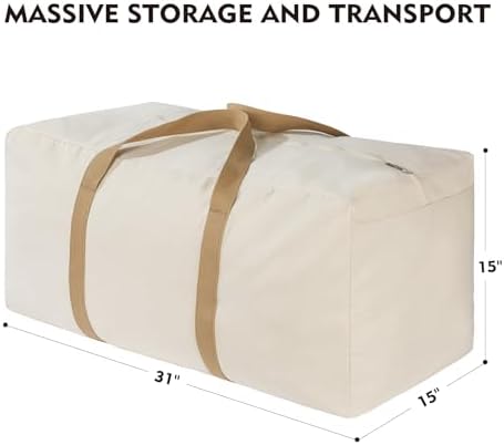 130L Canvas Storage Duffle Bag, Beige, 1, 31''x15''x15'' - Image 2