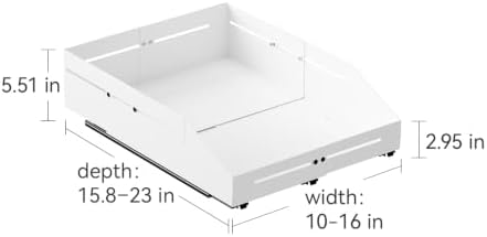 Pull Out Cabinet Organizer 15.8"-23"D&10"-16"W Raised Walls White - Image 2