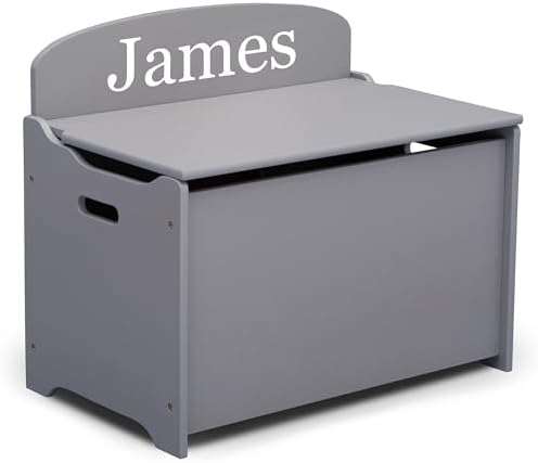 Delta Children Personalized MySize Deluxe Toy Box, Grey - Image 5