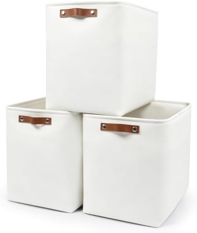 Bagnizer Large Fabric Storage Baskets | 50L Storage Bins, Decorative Linen Closet Baskets with Handles for Organizing, Shelf, Toys, Clothes, Home, Office, Nursery, 17x12x15Inches (White) by Bagnizer