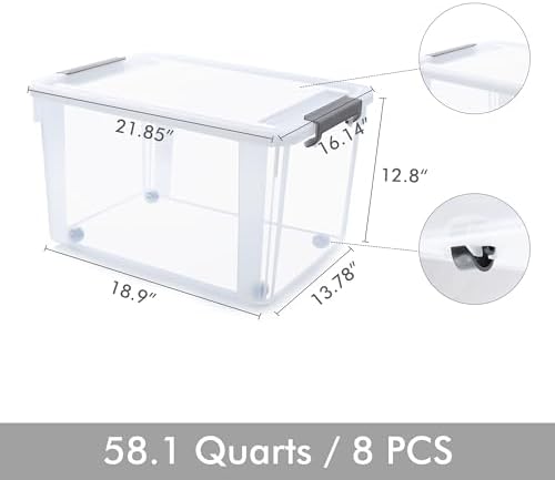 Citylife 8-Pack 58.1 QT Clear Plastic Storage Bins with Latching Lids - Image 6