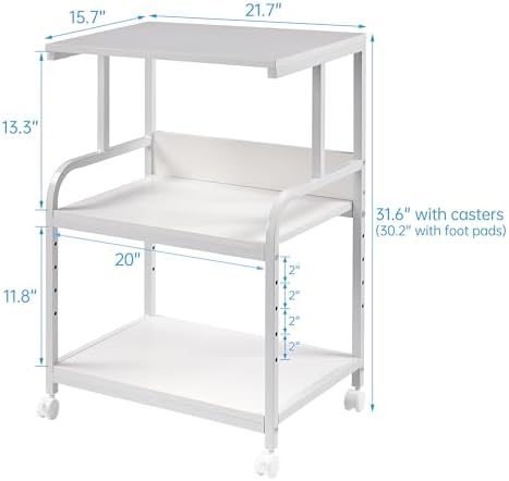 Fannova White Printer Stand Table with Height Adjustable Storage Shelf - Image 3