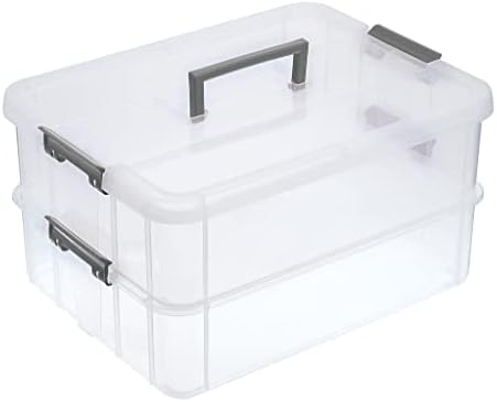 BTSKY 2 Layer Stack & Carry Box, Plastic Storage Container Box with Lid by BTSKY