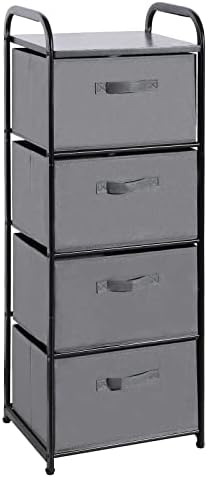 MAX Houser 4 Drawer Fabric Dresser Tall Storage Tower, Dresser Chest with Wood Top, Vertical Nightstand Side Organizer Unit with Metal Frame for Closets Bedroom Nursery Room Hallway(Leaden) by MAXHouser