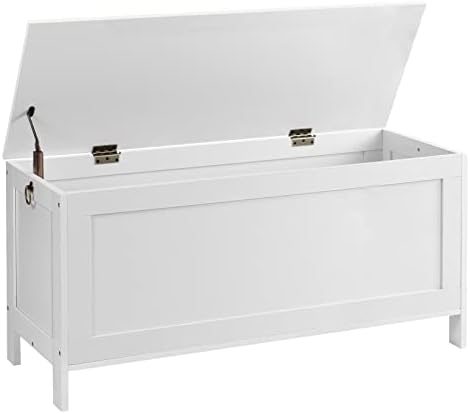 HOOBRO Toy Box, Retro Wooden Look Storage Chest with Safety Hinge, Entryway Storage Bench Supports 330 lb, 39.4 x 15.7 x 18.9 Inches Toy Chest Organizer, Easy Assembly (White) by HOOBRO