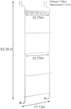Over The Door Towel Rack 5 Tier Over The Door Towel Bar for Bathroom Towel Holder Over Door Hanger with Hooks Large Metal Towel Blanket for Bedroom Dorm Door (White) - Image 2