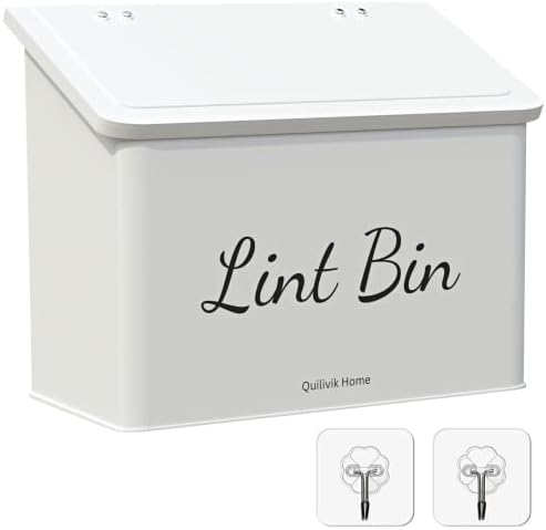 Metal Magnetic Lint Bin With Lid For Laundry Room Decor With Small Lint Holder Bin| Metal Box| Lint Holder Bins for Organzation (White, Small) by QUILIVIKHOME