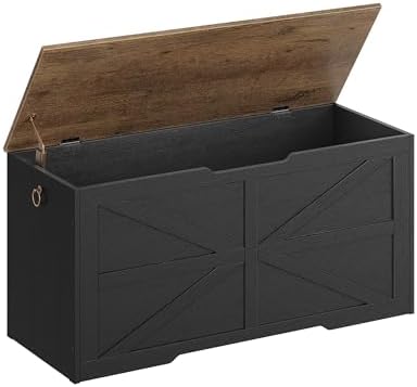 CHOEZON Storage Chest, 39.4" Wooden Storage Trunk, Modern Storage Bench with Safety Hinge, Toy Box, Farmhouse Style, for Bedroom, Living Room, Walnut and Black MCW10BL by Choezon