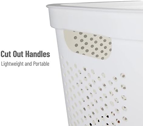 Mind Reader 60L Slim Laundry Hamper, Clothes Basket, Lid, Ventilated, Plastic, Set of 2, White - Image 4