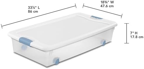 Sterilite Latching Storage Box, Stackable Bin with Latch Lid, Plastic Container to Organize Closet Shelf, Clear with White Lid, 56 Quart, 12-Pack - Image 2