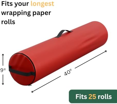 Wrapping Paper Storage Bag | Wrapping Paper Organizer Under Bed for Storing Multiple Rolls of Gift Wrap, 40” Length Container Constructed of Durable 600D Oxford Material (Red) - Image 2