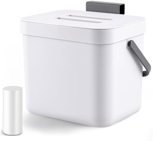 Kitchen Compost Bin - 1.8 Gallons Hanging Trash Can with Lid for Kitchen Cabinet Door, Under Sink, Wall Mounted Waste Bin for Bathroom, 7L(White) by MONGTINGLU