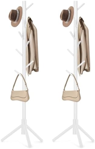 WANGMUXIA 2 PCS Coat Rack, Freestanding Coat Rack with 8 Hooks and 3 Adjustable Size Tree Coat Racks for Bedroom, Hallway, Entrance, Office, for Hats, Coats, Scarves, Handbags by WANGMUXIA