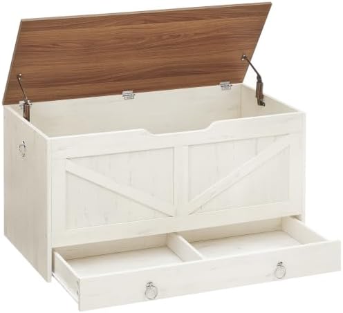 HOOBRO Storage Chest, 39.3" Toy Chest with Drawer, Wooden Storage Bench, Sturdy Entryway Bench Supports 330 lb, Safety Hinge, U-Shaped Opening, Easy Assembly, Cloud White and Walnut IH710CW01G2 by HOOBRO
