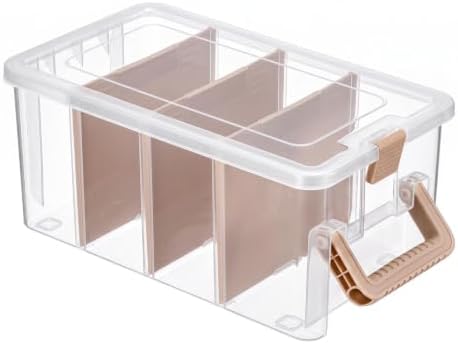 BTSKY Clear Plastic Dividing Storage Box with 4 Deep Compartment Sewing Box by BTSKY