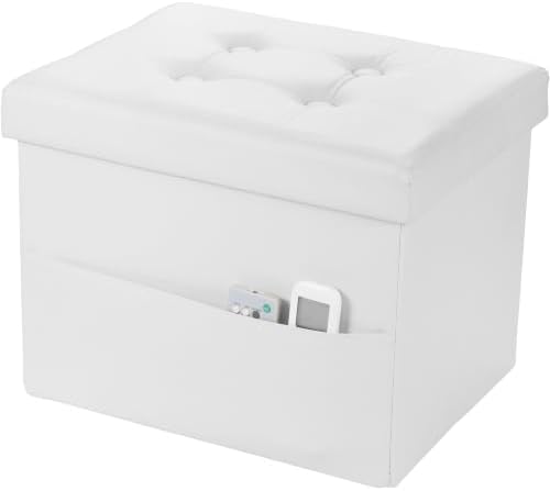 Bsketa Storage Ottoman Bench,16 Inch Folding Leather Foot Rest Stool, White by Bsketa