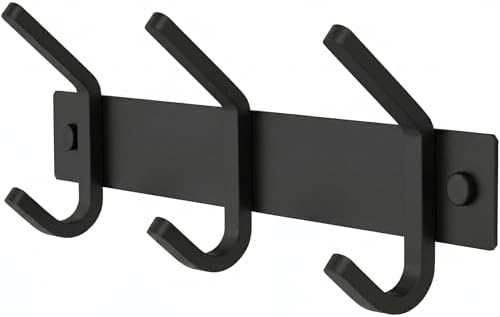 Coat Rack Wall Mount – 9 Inch Stainless Steel Small Hook Rail with 3 Double Coat Hooks for Hanging – Wall Mounted Entryway Organizer for Coats, Hats, Bags, Towels, Robes, Bedroom or Bathroom - Black by SAYONEYES