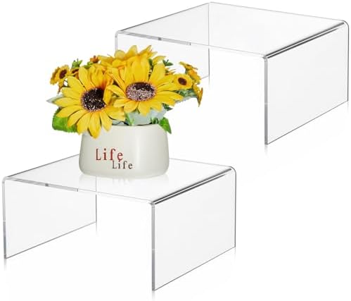 RattanView 2 Pcs 9 x 9 x 4.5'' Clear Square Acrylic Shelf Riser, 5mm Thick by RattanView