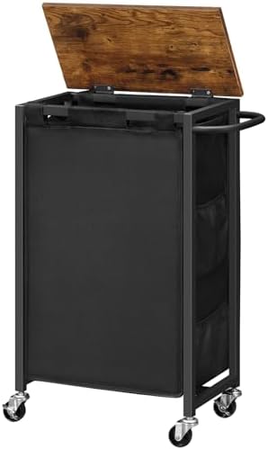 HOOBRO Slim Laundry Hamper with Lid, 11Gal Rolling Laundry Basket with Wheels, Laundry Sorter with Side Pockets and Handle, Oxford Fabric Bag, Space-Saving, Rustic Brown and Black BF24XY01G2 by HOOBRO