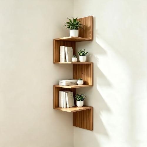 Premium Bamboo Floating Corner 4-Tier,Corner Shelf Wall,7.8"Lx7.8"Wx40.1H by STSSELECTED