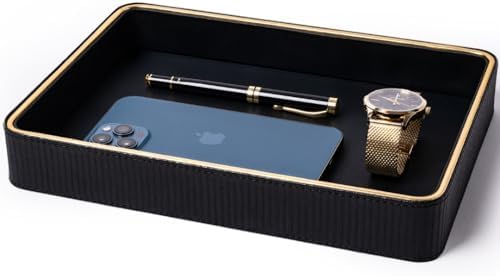 Leather Cologne Organizer Valet Tray for Men| Mens Valet Catch All Tray Key Basket| Leather Organizer Catchall by ZHEM